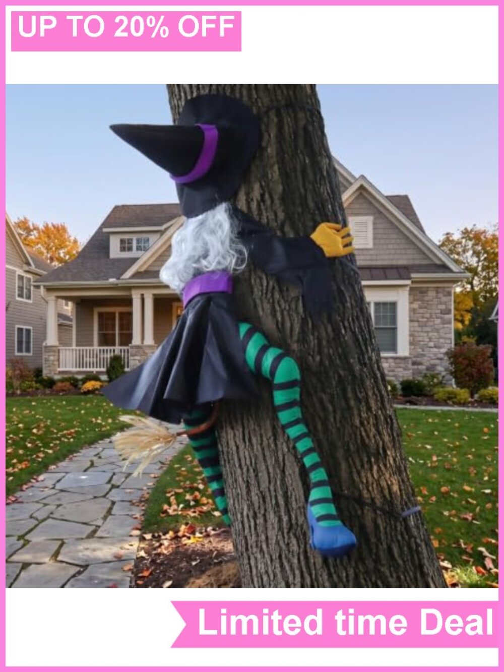 63" Crashing Witch Halloween Tree Decoration Flying Outdoor Yard Art